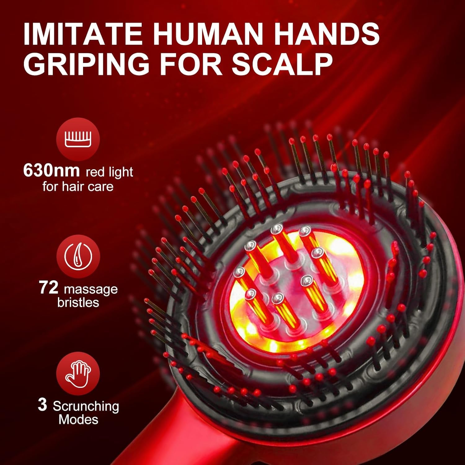 Scalp Massager, Red Light Head Massager Scalp, Multi-Functional Electric Hair Massager Brush with IPX7 Waterproof, Cordless, Hair Oil Applicator for Scalp, Hair, Head, Muscle Relax（Red）