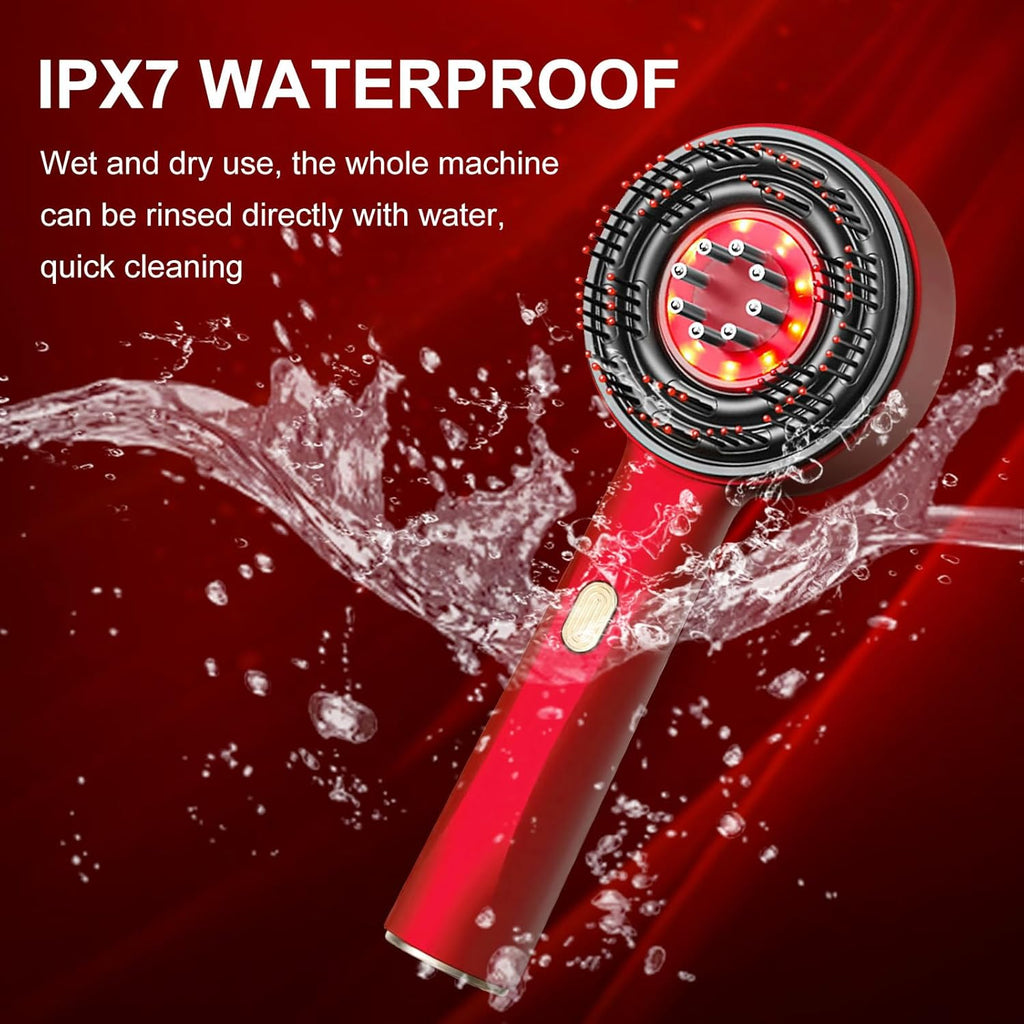 Scalp Massager, Red Light Head Massager Scalp, Multi-Functional Electric Hair Massager Brush with IPX7 Waterproof, Cordless, Hair Oil Applicator for Scalp, Hair, Head, Muscle Relax（Red）