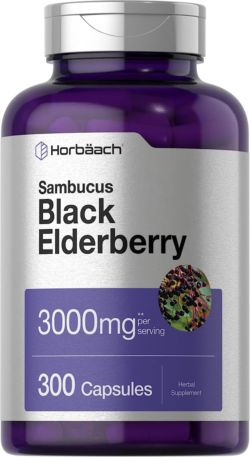Black Elderberry Capsules 2000Mg | 300 Count | Non-Gmo, Gluten Free | Sambucus Supplement | by Horbaach