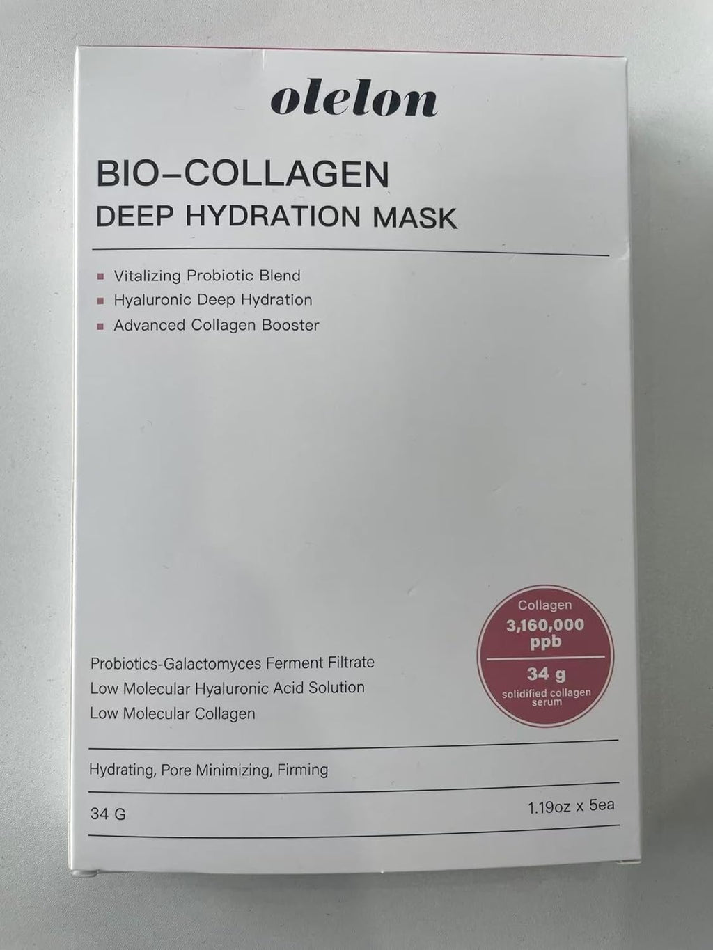 Bio-Collagen Mask, 100% Korean Face Mask Skincare Products, Overnight Hydrating Face Mask, 34G X 4Ea