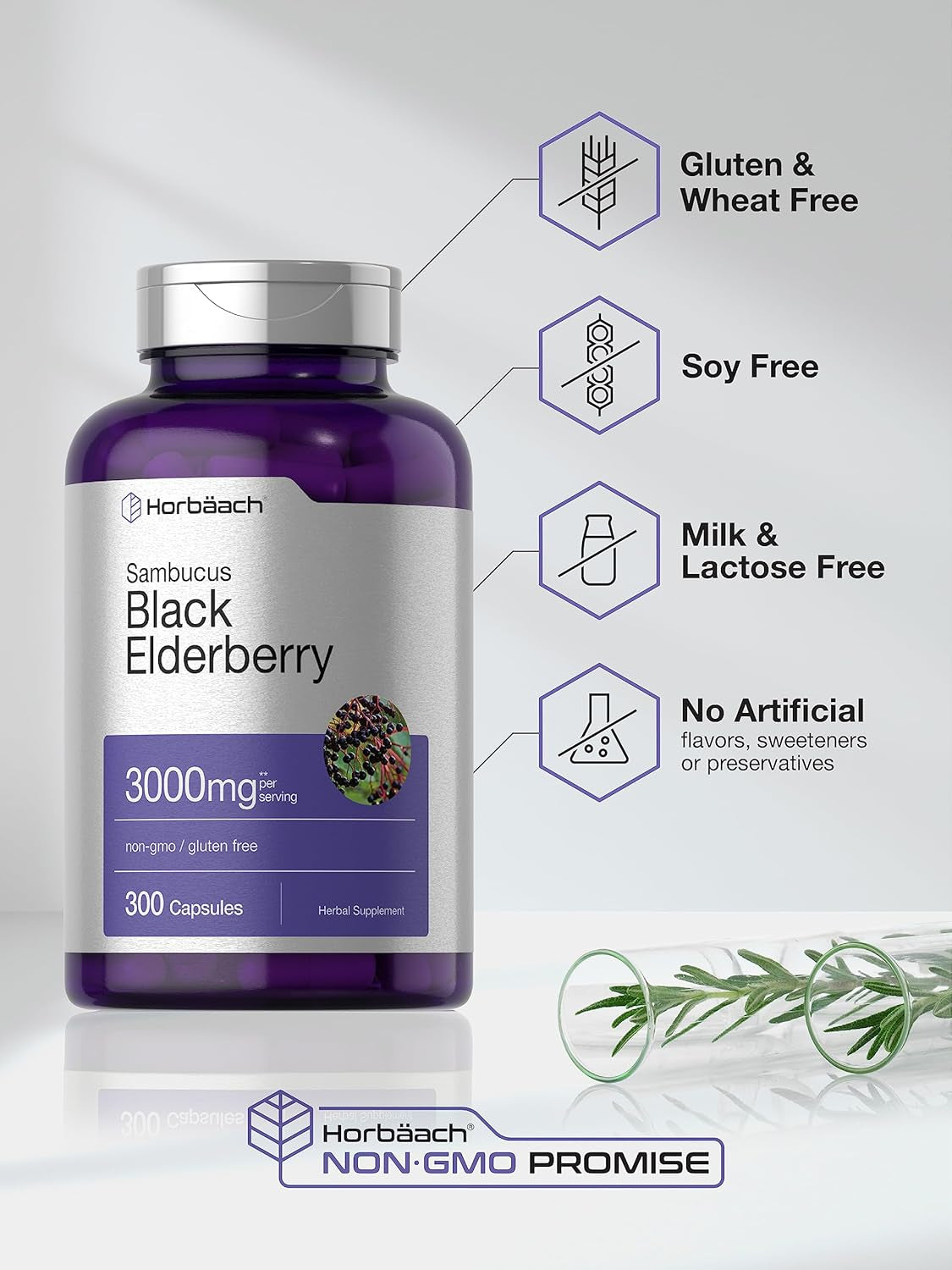 Black Elderberry Capsules 2000Mg | 300 Count | Non-Gmo, Gluten Free | Sambucus Supplement | by Horbaach