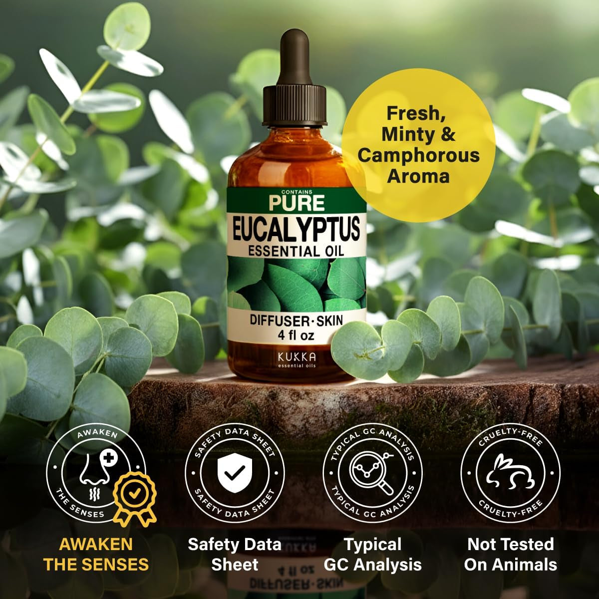 KUKKA Eucalyptus Essential Oils - 118Ml - for Skin, Diffuser, Aromatherapy & DIY Soap Making Scent