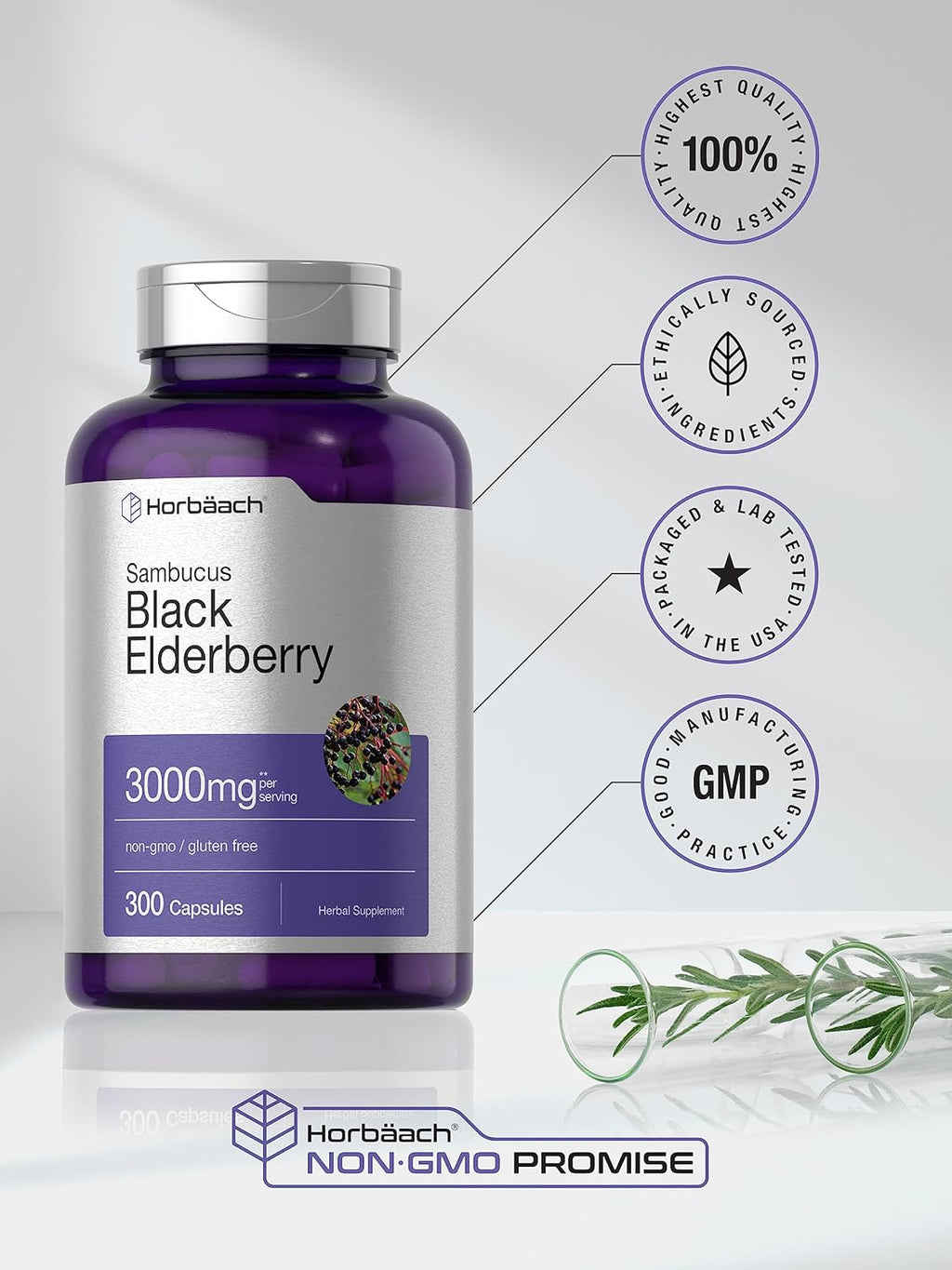 Black Elderberry Capsules 2000Mg | 300 Count | Non-Gmo, Gluten Free | Sambucus Supplement | by Horbaach