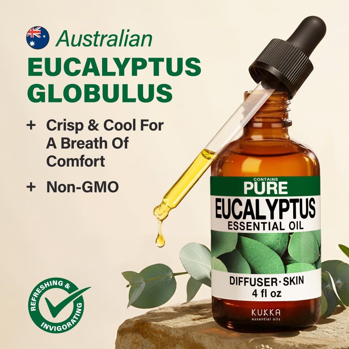 KUKKA Eucalyptus Essential Oils - 118Ml - for Skin, Diffuser, Aromatherapy & DIY Soap Making Scent